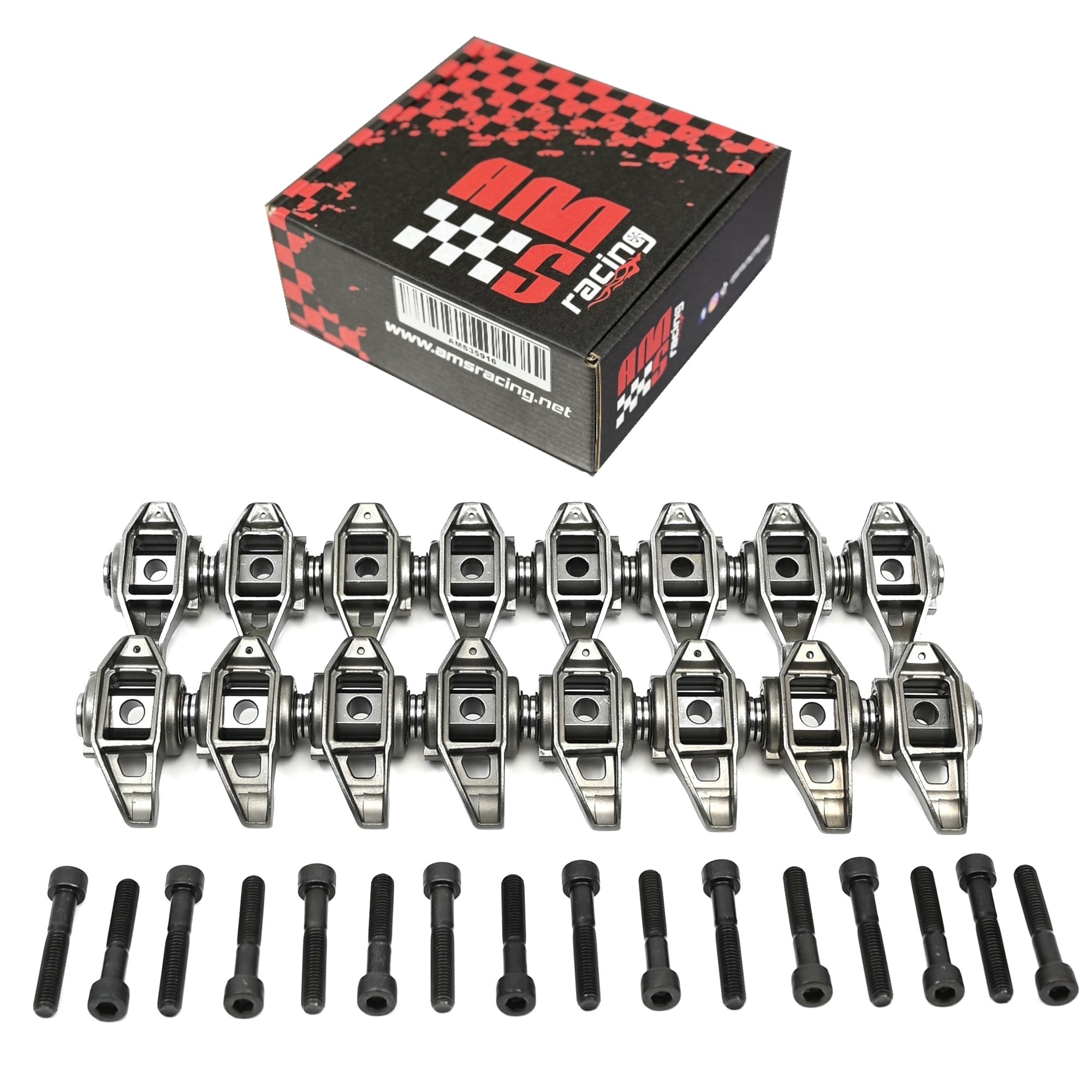 AMS Racing Gen IV Rocker Arms with Upgraded Trunion Kit for LS3 LY6 L92 L99 6.0L 6.2L w/ Rectagle Port Heads