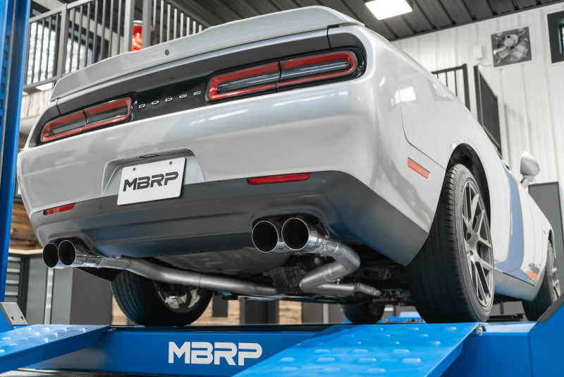 MBRP 2015-2016 Dodge Challenger 5.7L HEMI SS 3in Quad Split Rear Exit w/ Carbon Fiber Tips - T304