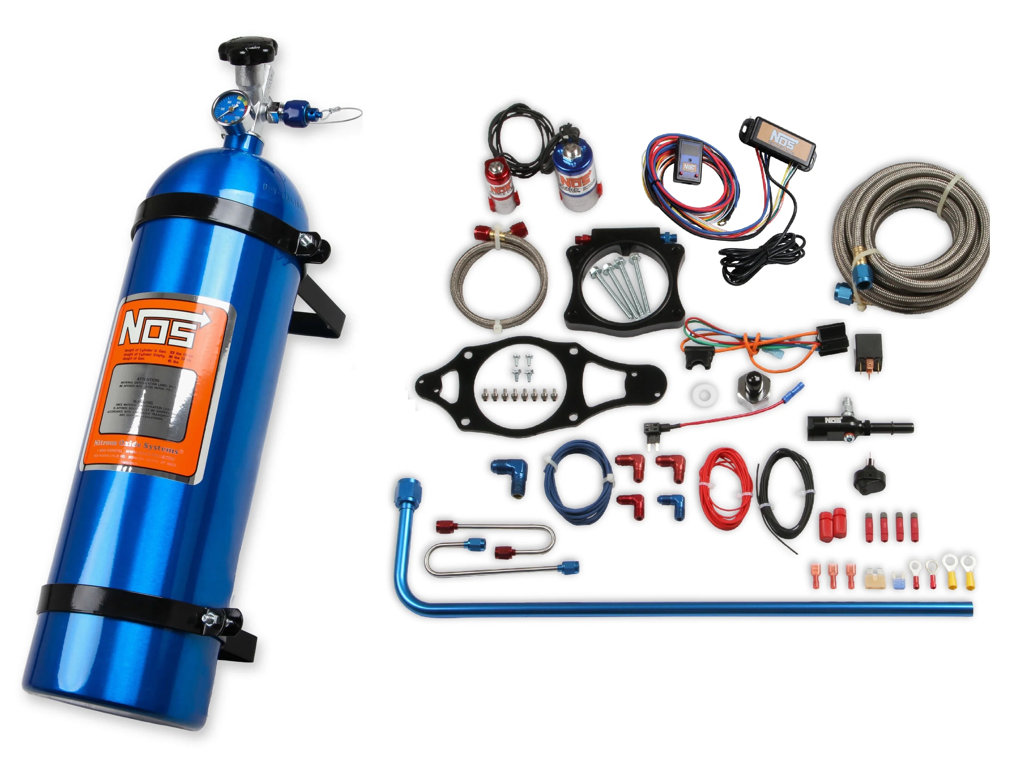 NOS 05219NOS Plate Wet Nitrous System for 2014-2019 C7 Corvette Nitrous System - Blue/Red Components w/ 15 lb Blue Bottle