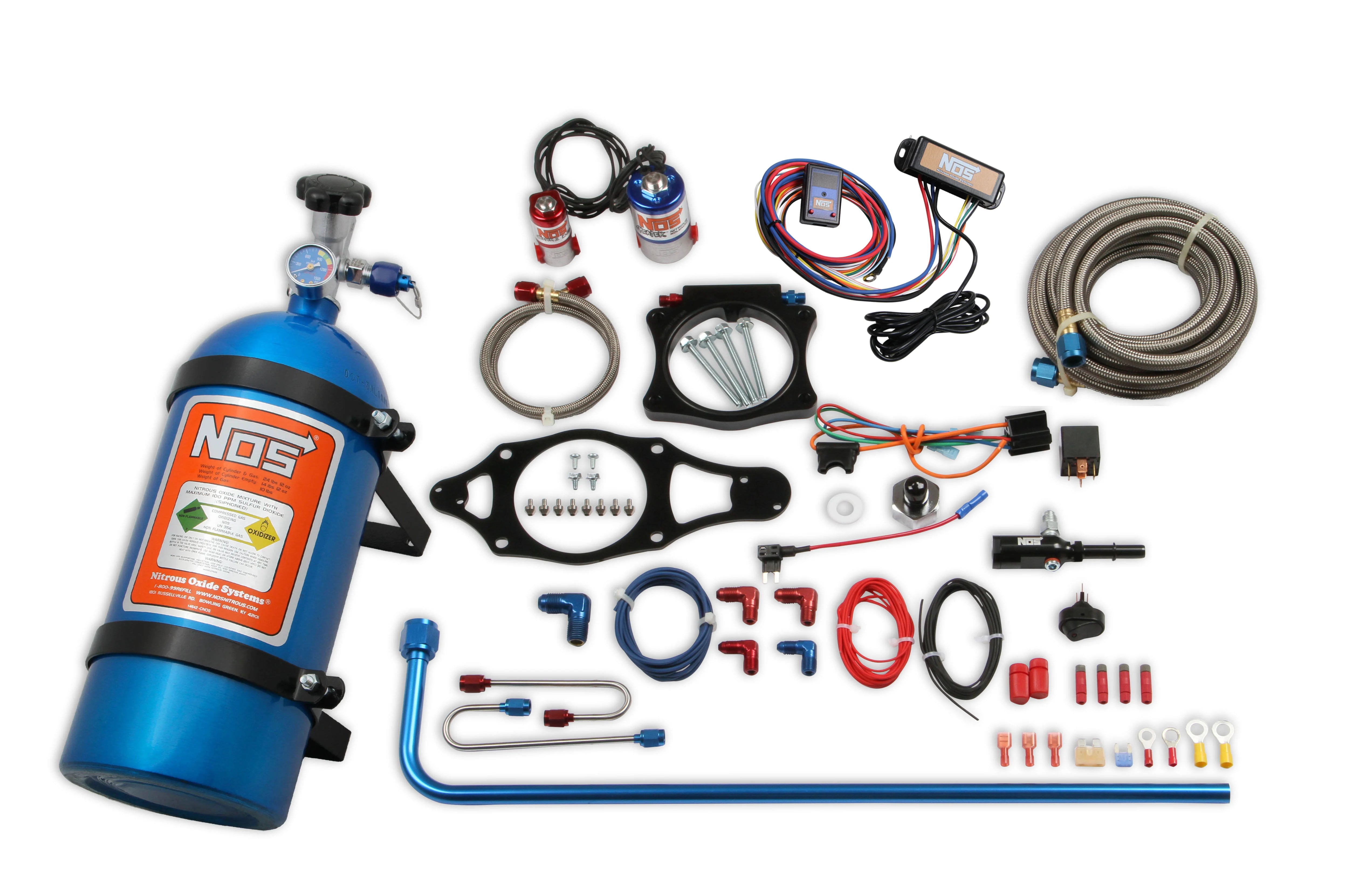 NOS 05218NOS Plate Wet Nitrous System for 2014-2019 C7 Corvette Nitrous System - Blue/Red Components w/ 10 lb Blue Bottle