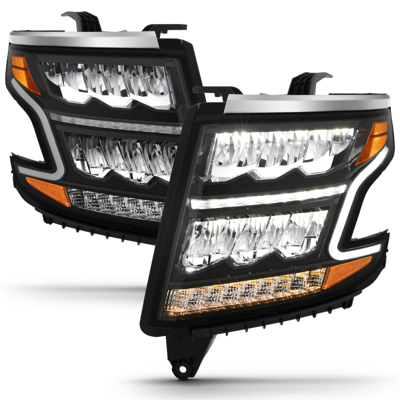 ANZO 111478 LED Light Bar Style Headlights Black w/Sequential w/DRL w/Amber for 2015-2020 Chevy Tahoe / Suburban