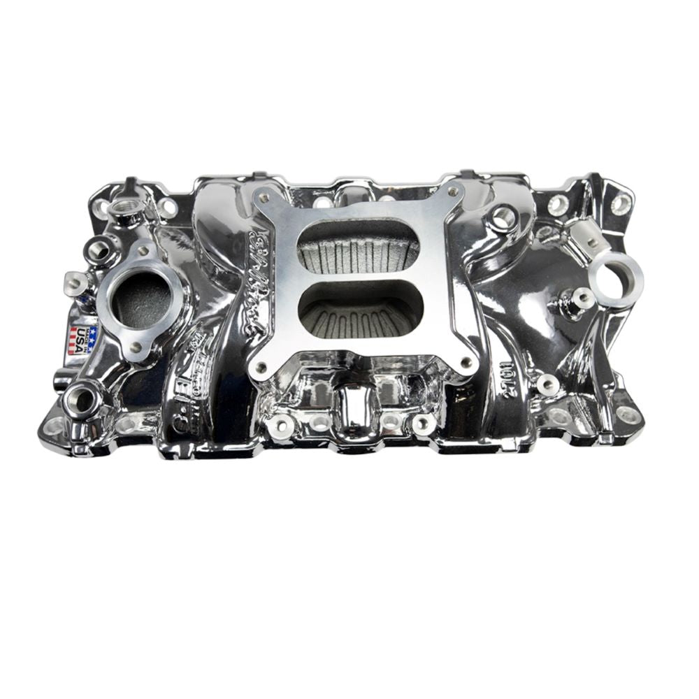 Edelbrock 2701-CP Performer EPS Intake Manifold for 1955-1986 Small-Block Chevy Chrome Plasma Finish