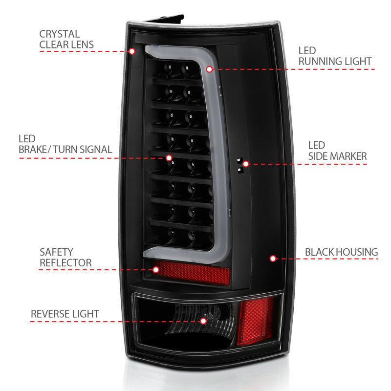 ANZO 311321 LED Taillight Plank Style Black w/Clear Lens for 2007-2014 Chevy Tahoe