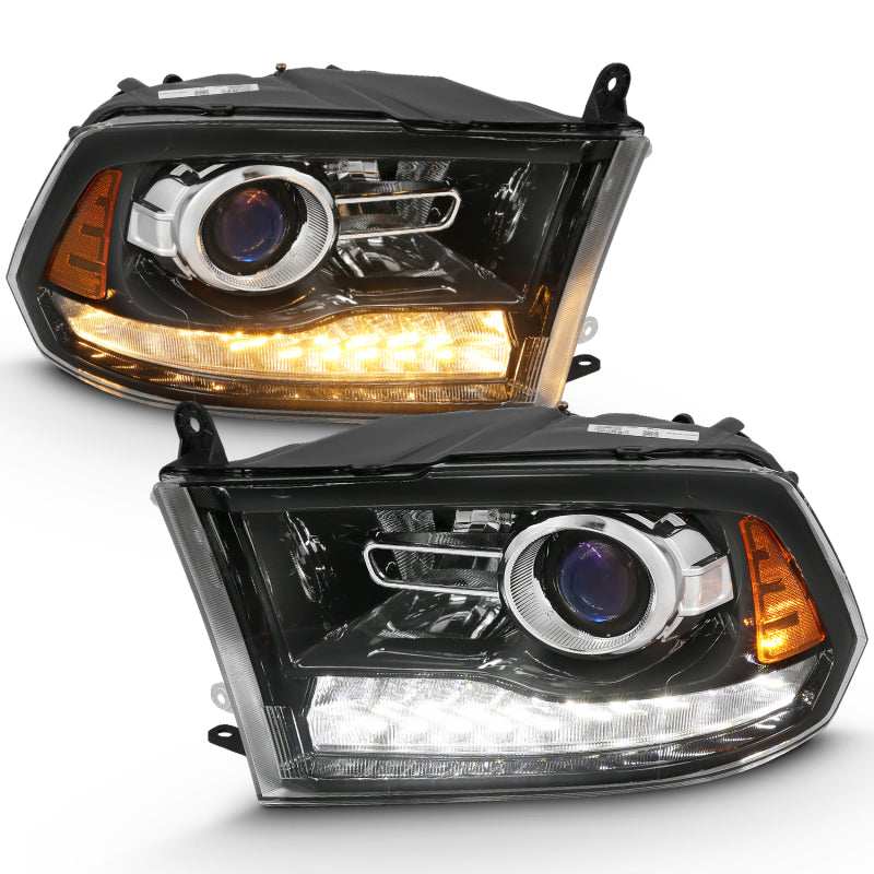 ANZO 111439 Projector Plank Style Switchback H.L Halo Black Amber (OE Style) for 2009-2018 Dodge Ram 1500