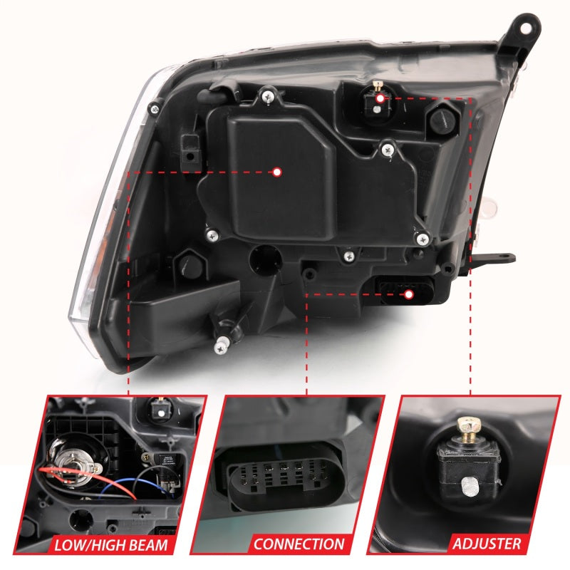 ANZO 111439 Projector Plank Style Switchback H.L Halo Black Amber (OE Style) for 2009-2018 Dodge Ram 1500