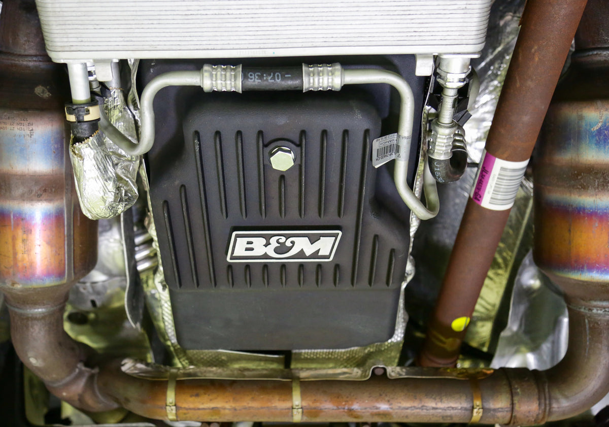 B&M Hi-Tek Heavy-Duty Deep Transmission Pan - Ford 10R80 - Aluminum - Black