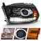 ANZO 111439 Projector Plank Style Switchback H.L Halo Black Amber (OE Style) for 2009-2018 Dodge Ram 1500