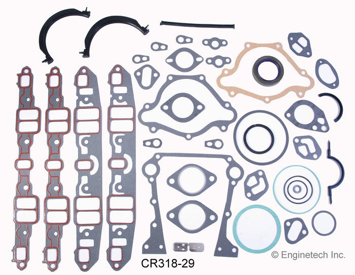 Enginetech RMCR318BP Engine ReRing Overhaul Kit for 1974-1989 Chrysler Dodge 318 5.2L V8