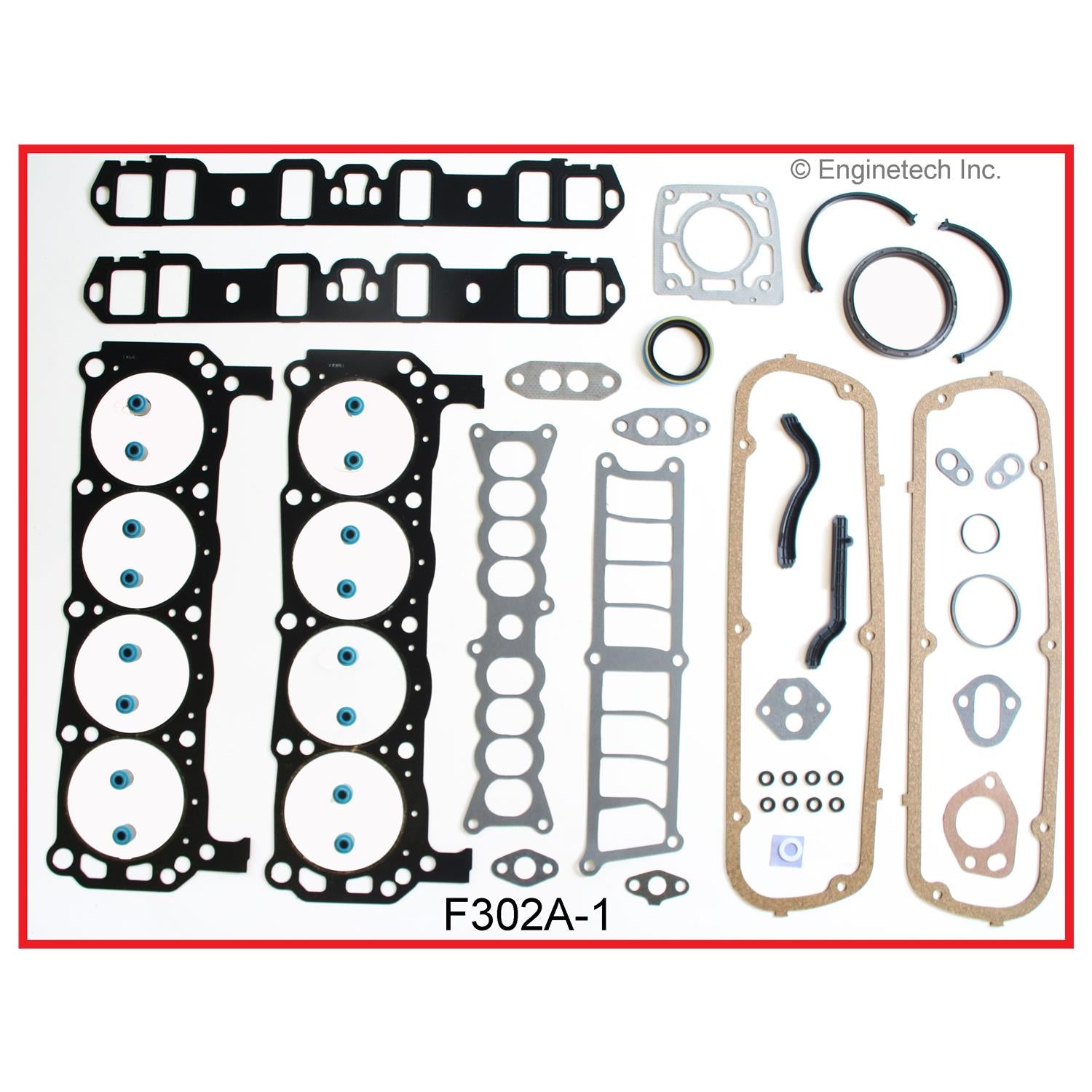 Enginetech RMF302FP Engine ReRing Overhaul Kit for 1991-1995 Ford SBF 302 5.0L
