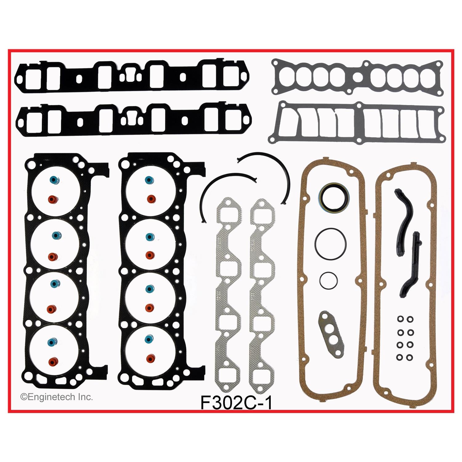 Enginetech RMF302EP Engine ReRing Overhaul Kit for 1987-1990 Ford SBF 302 5.0L HO