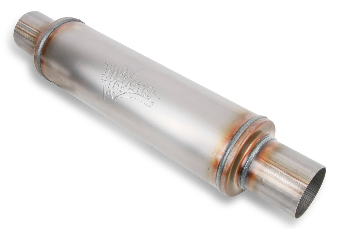 Flowmonster 10416-FM 409SS Round Case Absorption Muffler - 2.5" Inlet/Outlet