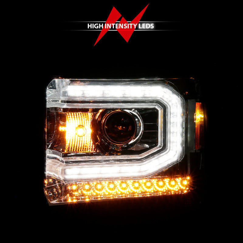 ANZO 111514 Projector Headlights w/ Light Bar Chrome Housing (Halogen Type) for 2014-2015 Gmc Sierra 1500