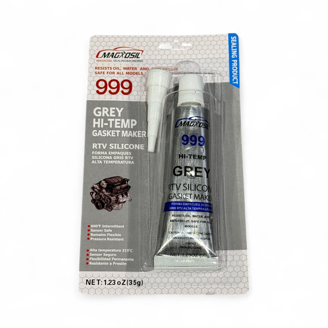 Magxosil 999 Grey Hi-Temp Temperature Gasket Maker RTV Silicone Sealant - 1.13 oz