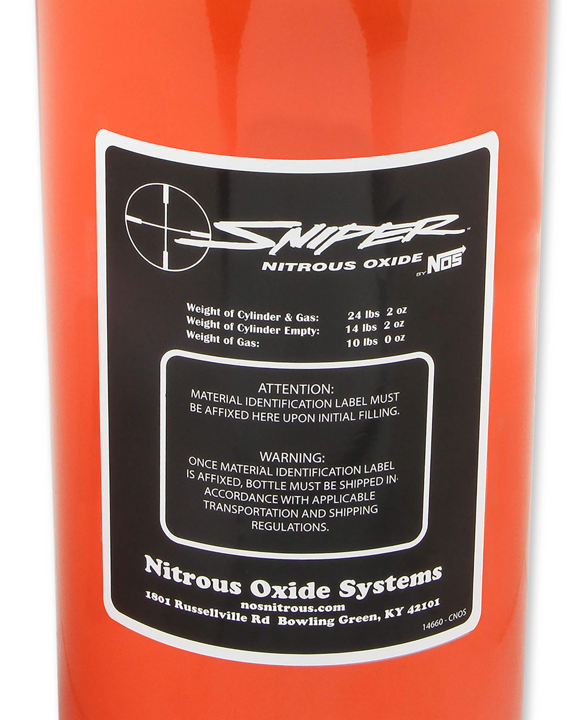 NOS 14740NOS 10 lb Nitrous Bottle w/ Orange Sniper Finish & Hi-Flo Val