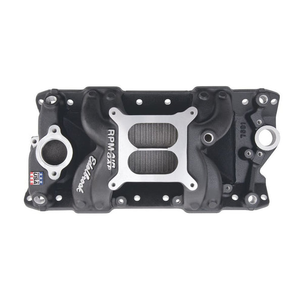 Edelbrock 75013 Performer RPM Air Gap Manifold - Black Finish for Chevrolet SBC