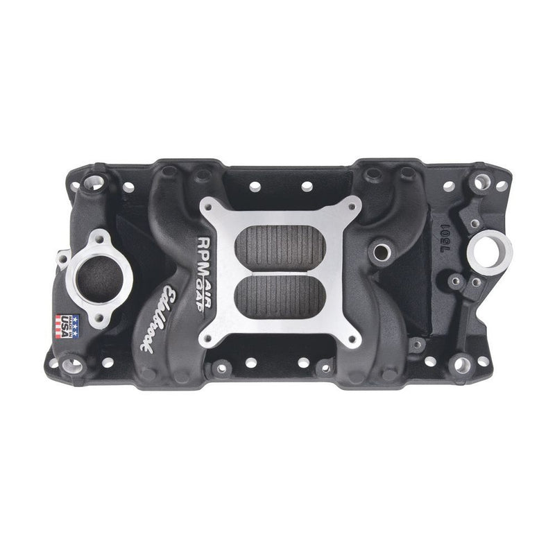 Edelbrock 75013 Performer RPM Air Gap Manifold - Black Finish for Chevrolet SBC